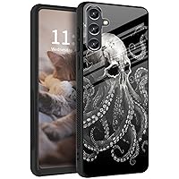 for Samsung Galaxy A14-5G Case, Full Body Rugged High Tempered Glass+Soft TPU Bumper Protective Case for Galaxy A14 5G, Octopus Skull