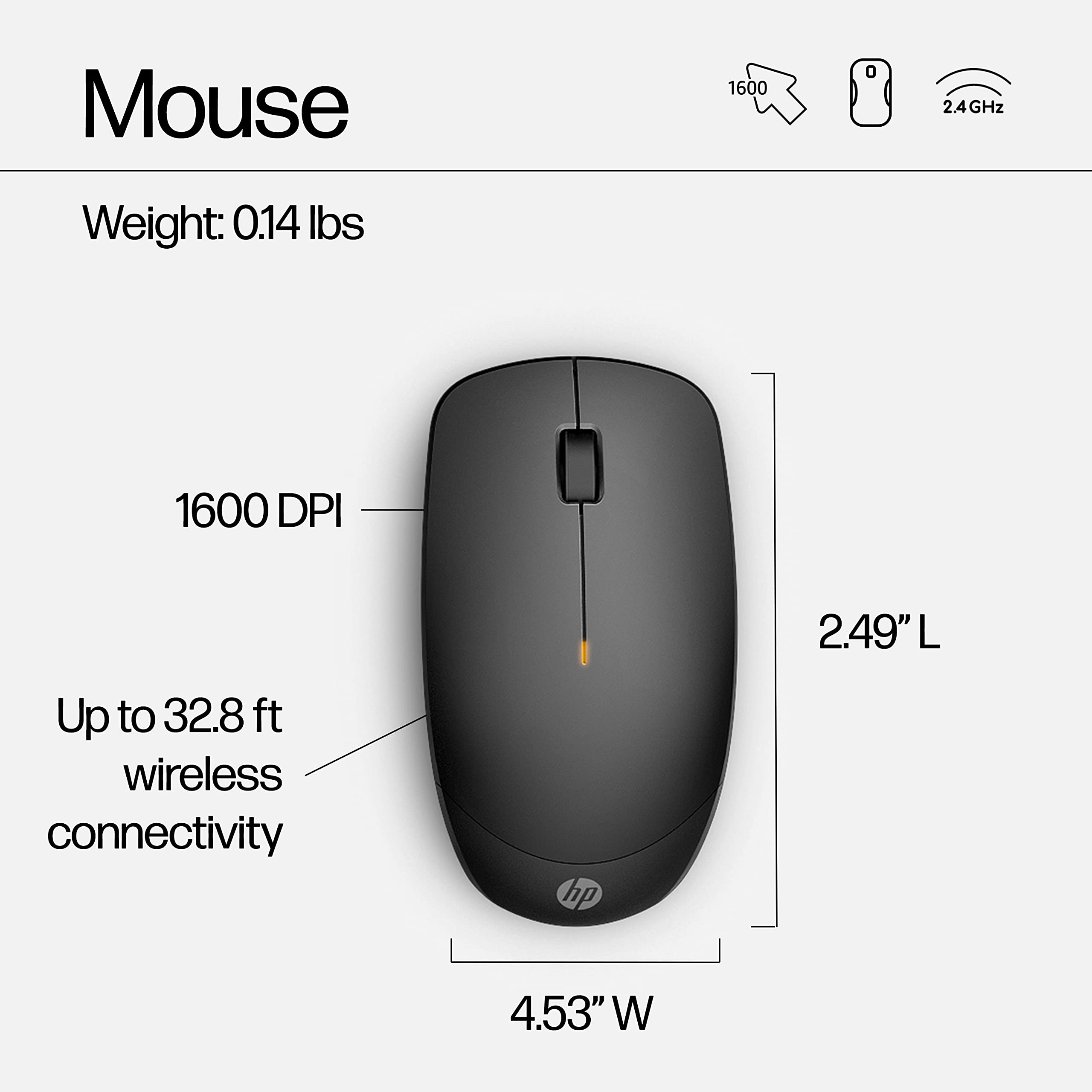HP 230 Wireless Mouse and Keyboard Combo - 2.4GHz Wireless Connection - Long Battery Life - Durable & Low-Noise Design - Windows & Mac OS - Adjustable 1600 DPI - Numeric Keypad (18H24AA#ABA)