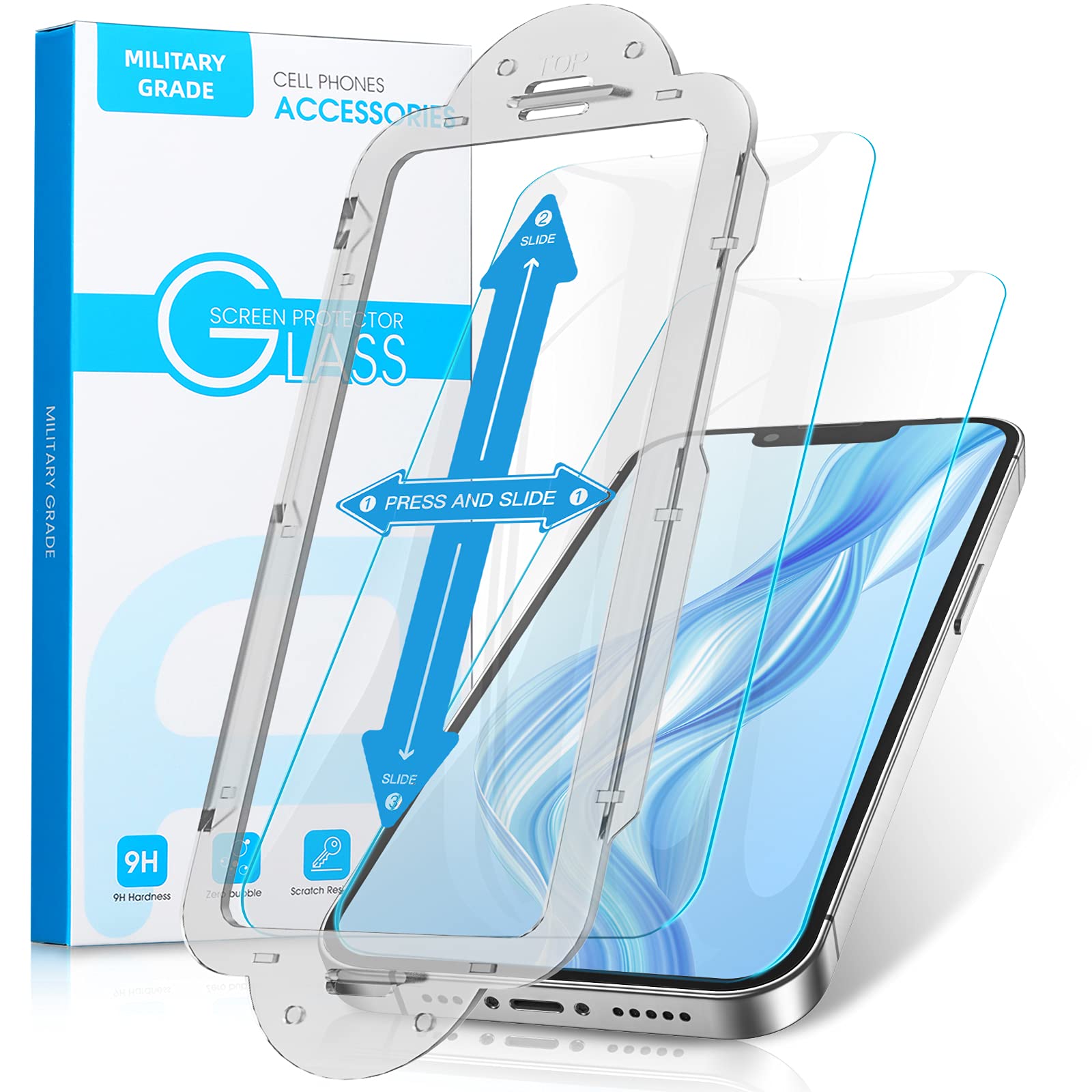 ANEMAT Compatible for iPhone 13 Pro Max Screen Protector, [2 Pack] [One Step Installation] Designed for iPhone 13 Pro Max 6.7 inch Screen Protector Tempered Glass with Easyframe Install Tool,9H,2.5D