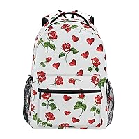 ALAZA Heart Red Rose Flower Floral Backpack Purse with Multiple Pockets Name Card Personalized Travel Laptop Book Bag, Size S/16 inch