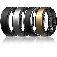 Egnaro Silicone Rings for Men 1/4/5/6/7 Multipack of Breathable Mens Silicone Rubber Wedding Rings Bands - Step Edge
