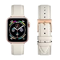 OMIU Square Bands Compatible with Apple Watch Band 38mm 40mm 41mm 42mm 44mm 45mm 49mm, Genuine Leather Wristband Starp for iWatch SE Series 9 8 7 6 5 4 3 2 1 Ultra for Women Men(Ivory White/Rose Gold)