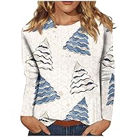 Fall Blouses for Women 2023 Women's Christmas Tops Fashion Casual Long Sleeve Print Round Neck Pullover Top Blouse Tops