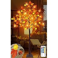 [ Timer & 8 Flashing Mode ] 6Ft Lighted Maple Tree Fall Thanksgiving Decor, 117LED with 12 Pumpkins Lights & 6 Acorn Remote Control Artificial Tree Thanksgiving Decorations Outdoor Indoor Home Party
