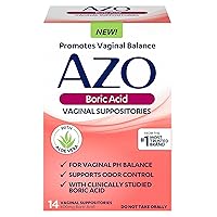 AZO Boric Acid Vaginal Suppositories, Helps Support Odor Control and Balance Vaginal PH with Clinically Studied Boric Acid, Non-GMO, 14 Count