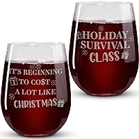 Christmas Wine Glasses - Holiday Survival Glass, It's Beginning To Cost A Lot Like Christmas Stemless Wine Glass Set of 2 - Funny Holiday Wine Glasses for Women - Christmas Drinking Glasses
