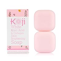 Koji White Kojic Acid & Collagen Skin Brightening Soap for Face Moisturizer & Natural Glowing Skin, Reduces the Appearance of Dark Spots, Acne Scars & Wrinkles, Not Tested on Animals, 2.82 oz (2 Bars)