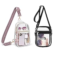 PACKISM Clear Sling Bag for Stadium Events and Clear Purses for Women, White+Black