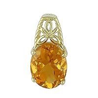 Stylish Citrine Natural Gemstone Oval Shape Pendant 10K, 14K, 18K Yellow Gold Jewelry