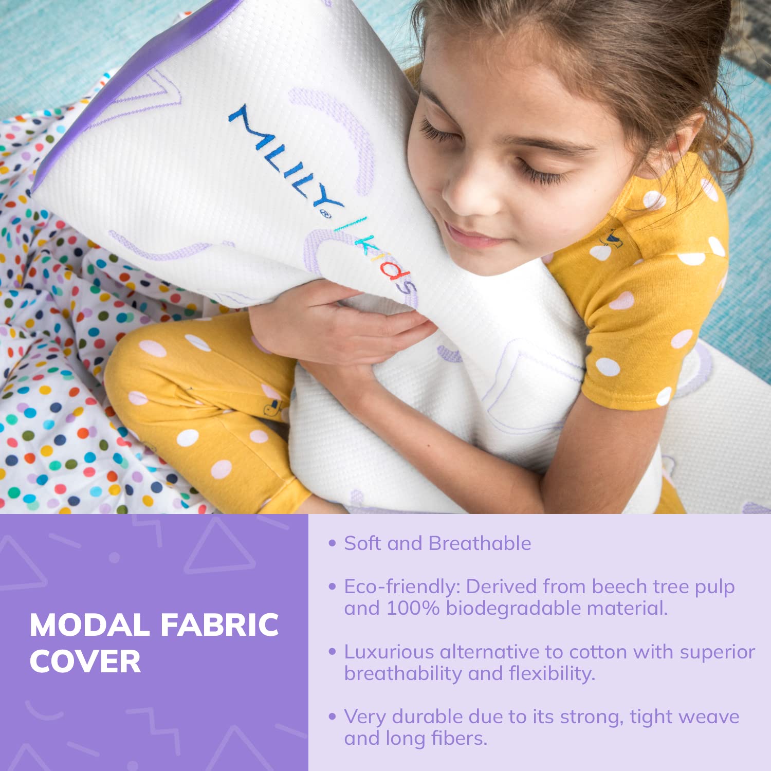 MLILY Kids Pillow for Sleeping, Adjustable Kids Memory Foam Pillow for Bed Set, Breathable and Cooling Pillows for Kids Boy Girl, CertiPUR-US Certified, 12x20 Inch, Purple