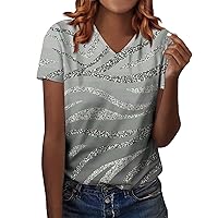 Summer T Shirts for Women,Women's Short Sleeved Shirt V-Neck Fashionable Printed T-Shirt Casual Short Sleeved Basic Top