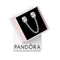 Pandora Logo Safety Chain Clip Charm - Compatible Moments Bracelets - Jewelry for Women - Gift for Women in Your Life - Made with Sterling Silver & Cubic Zirconia, With Gift Box
