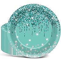 48 PCS Teal and Silver Plates for Teal Happy Birthday Silver Glitter Birthday Decoration 7