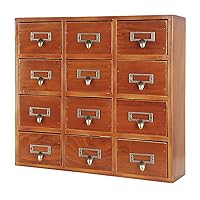 12 Drawers Library Card Catalog Cabinet,Desktop Storage Cabinet Box，with Metal Handles Apothecary Supplies Vintage Chests，Wooden Desk Drawer Organizer ，Home Office Desk Storage