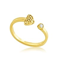 Gold Plated 2mm (0.03 ct. tw) Diamond Heart Ring Symbol of Love Adjustable Ring