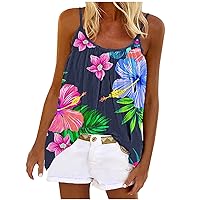 Womans Spaghetti Strap Tank Top Flower Leopard Printed T Shirt Camisole Sleeveless Summer Beach Tanks Clothing W2-Black XX-Large Womens Tops Dressy Casual Summer 2023 2023 Fall