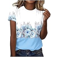 Summer Colorful Print Tops Womens Casual Basic Blouse Fashion Floral Print T-Shirts Round Neck Short Sleeve Loose Tee