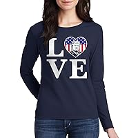 Threadrock Women's Love Trump American Flag Heart Long Sleeve T-Shirt