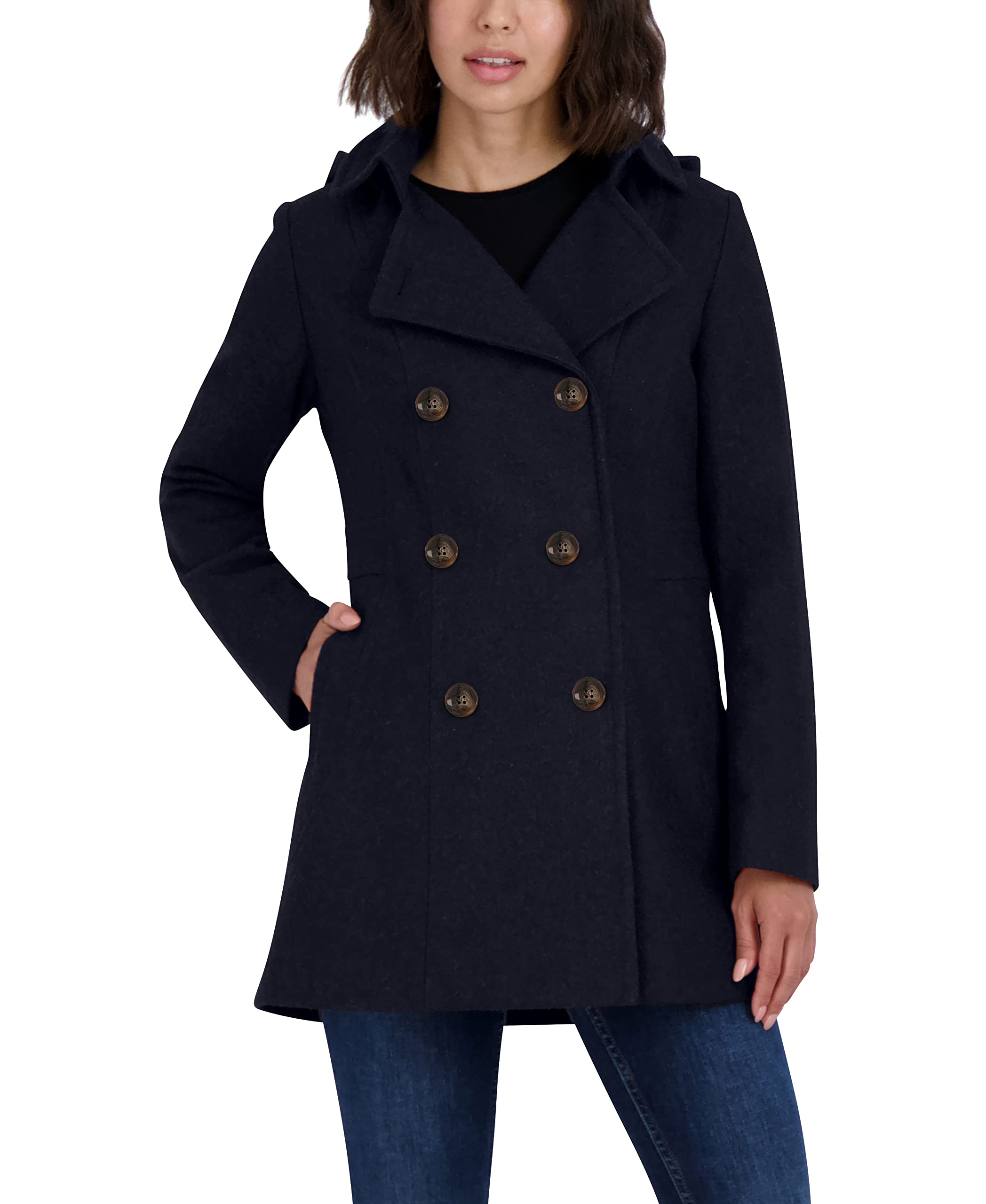 Nautica Women's 3/4 Hooded Peacoat Outerwear