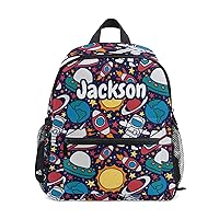 Custom Rocket Spaceship Space Kid's Backpack Personalized Backpack with Name/Text Preschool Backpack for Boys Customizable Toddler Backpack for Girls with Chest Strap