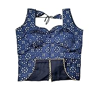 KULIA® Stretchable Blouse Women Crop Top Sleeveless Blouse Casual Wear Bollywood Dress Navy Blue Embroidery Tussar Silk Designer Blouse Indian Style Readymade Blouse