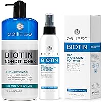 BELLIISSO Biotin Conditioner and Biotin Heat Protectant Spray for Hair with Moroccan Argan Oil