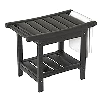 Zoopolyn HDPE Shower Benches 24 x 13 Inch Waterproof Chair with Storage Shelf Poly Stool Seat Inside Spa Indoor and Outdoor Use Black