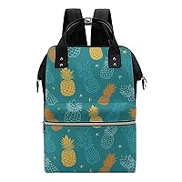 Teal Blue and Yellow Oineapples Diaper Bag Backpack Multifunction Travel Backpack Large Capacity Waterproof Mommy Bag Black-Style