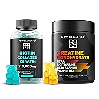 Biotin Gummies with Keratin & Collagen Peptides & Creatine Monohydrate Gummies with BCAA L-Citrulline Beta Alanine & Vitamin B12