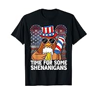 Time For Shenanigans USA Flag Funny 4th of July Chicken Beer T-Shirt