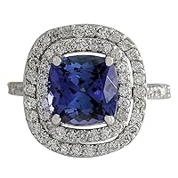 3.82 Carat Natural Blue Tanzanite and Diamond (F-G Color, VS1-VS2 Clarity) 14K White Gold Engagement Ring for Women Exclusively Handcrafted in USA