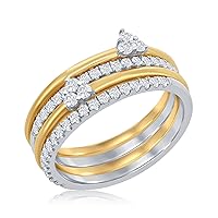 14K Yellow and White Gold 1/2 Cttw Round Diamond Two-Tone Three Stone Cluster Stackable Four Ring Set (G-H Color, SI1-SI2 Clarity)