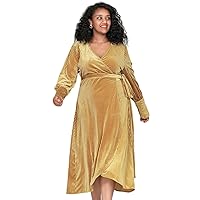 Womens Plus Size Long Sleeve Velvet Wrap Dress Sexy V-Neck Cocktail Party Dress Formal Wedding Guest Night Out Dress