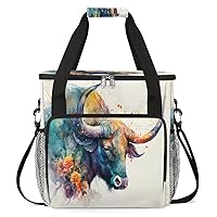 Animals Taurus Watercolor Painting（01 Coffee Maker Carrying Bag Compatible with Single Serve Coffee Brewer Travel Bag Waterproof Portable Storage Toto Bag with Pockets for Travel, Camp, Trip