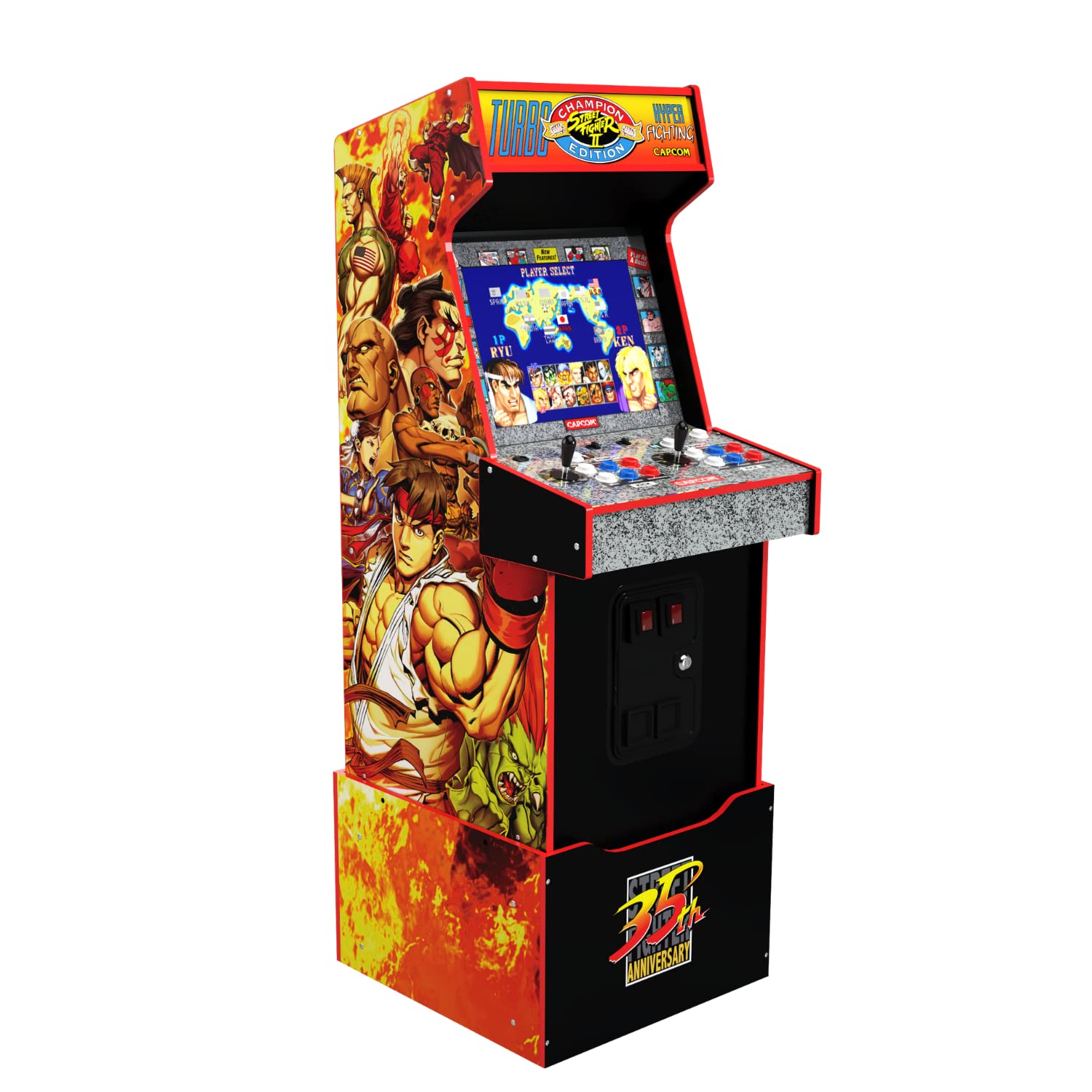 ARCADE1UP Capcom Street Fighter II Champion Turbo Legacy Edition Arcade Game Machine with Riser, Red, Large & BANDAI NAMCO Legacy Arcade Game Ms. PAC-Man™ Edition – Arcade Machine - 17 Classic Games