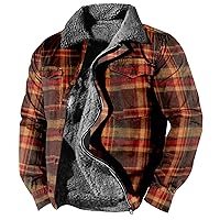 Mens Winter Coats Oversized Warm Sherpa Lined Coat Full Zip Fleece Plaid Flannel Shirt Jacket Thick Lapel Coats