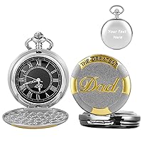 Personalized Customize to My Greatest Dad Carving Quartz Pocket Watch for Father Engraved Watches Fob Chain Clock for Daddy