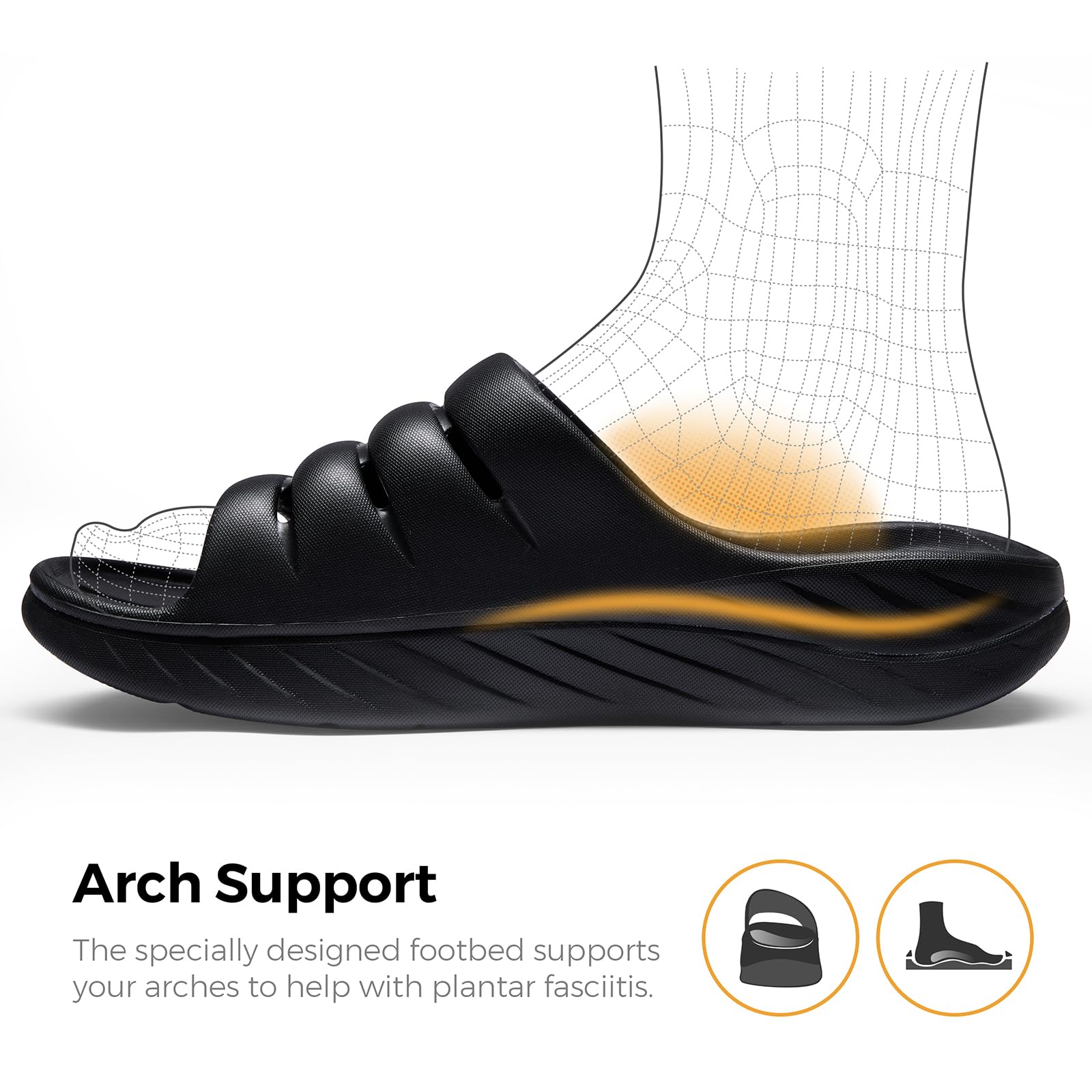 AIRHAS Recovery Sandals for Men and Women Orthotic Plantar Fasciitis Sandals with Arch Support Unisex Open Toe Slides with Cushion