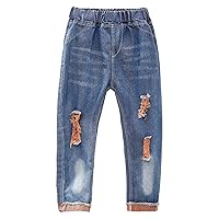 FEESHOW Little Girls Kids Ripped Hole Loose Denim Pants Boys Casual Washed Trousers Baggy Jeans with Pockets