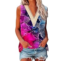 Womens Summer Tops Fashion Tank Tops Summer Tops For Women 2023 Trendy Causal Print Tops Loose Fit Tie Dye Lace