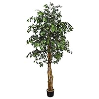 6.2FT Artificial Ficus Silk Tree (75in) with Plastic Nursery Pot, Fake Plant for Living Room Balcony Corner Decor,Indoor-Outdoor Use, 75 Inch