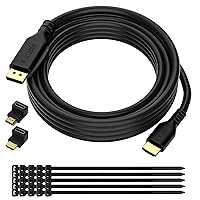 4K DisplayPort to HDMI Cable 25 FT, DP to HDMI Male Video UHD Cable, Uni-Directional Cord, for PC, Desktop, Graphics Card to HDTV, Monitor, Projector, with 2 HDMI Angle Adapters and 25 Zip Ties-Black
