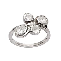 MOONEYE 0.50 CTW Natural Polki Diamond Art Deco Ring | 925 Sterling Silver | Polki Diamond Ring | Platinum Plated | Statement Women Ring