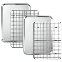Baking Sheet with Cooling Rack Set [2 Sheets + 2 Racks], Deedro Stainless Steel Cookie Half Sheets Baking Pan Oven Tray with Rack, 16 x 12 x 1 Inch, Heavy Duty, Non-toxic, Dishwasher Safe