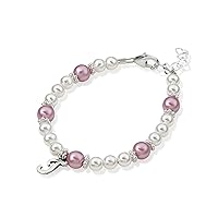 Personalized Initial Script with White and Rose European Crystal Handmade Keepsake Baby Bracelet (B110)