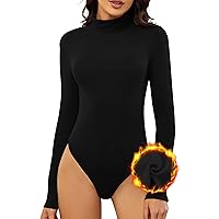 Fleece Black Long Sleeve Bodysuit Women Mock Turtleneck Thong One Piece Thermal Body Suits Going Out Tops Sexy,M