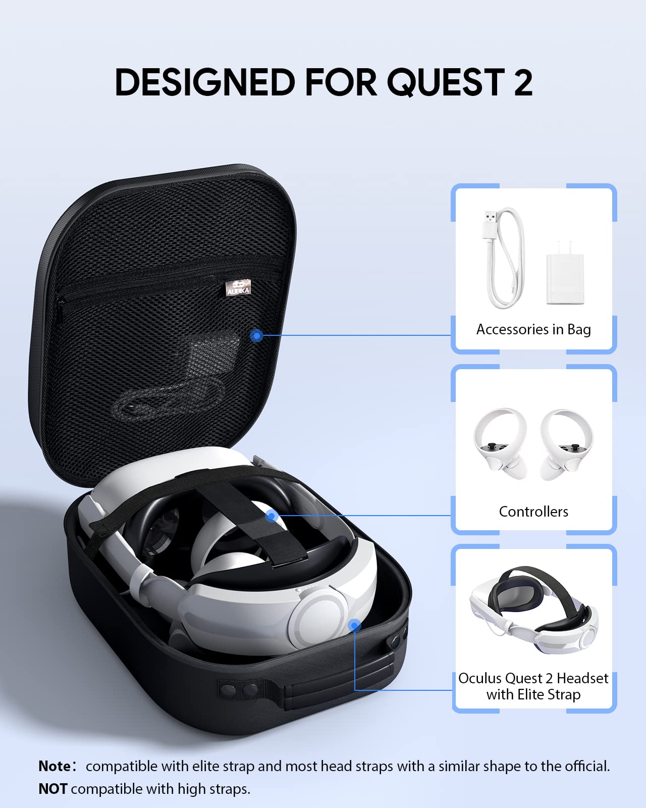 Carrying Case for Meta/Oculus Quest 2/Pico 4, Compatible with Elite/Battery Headset Strap Accessories, Hard Travel Case - Black
