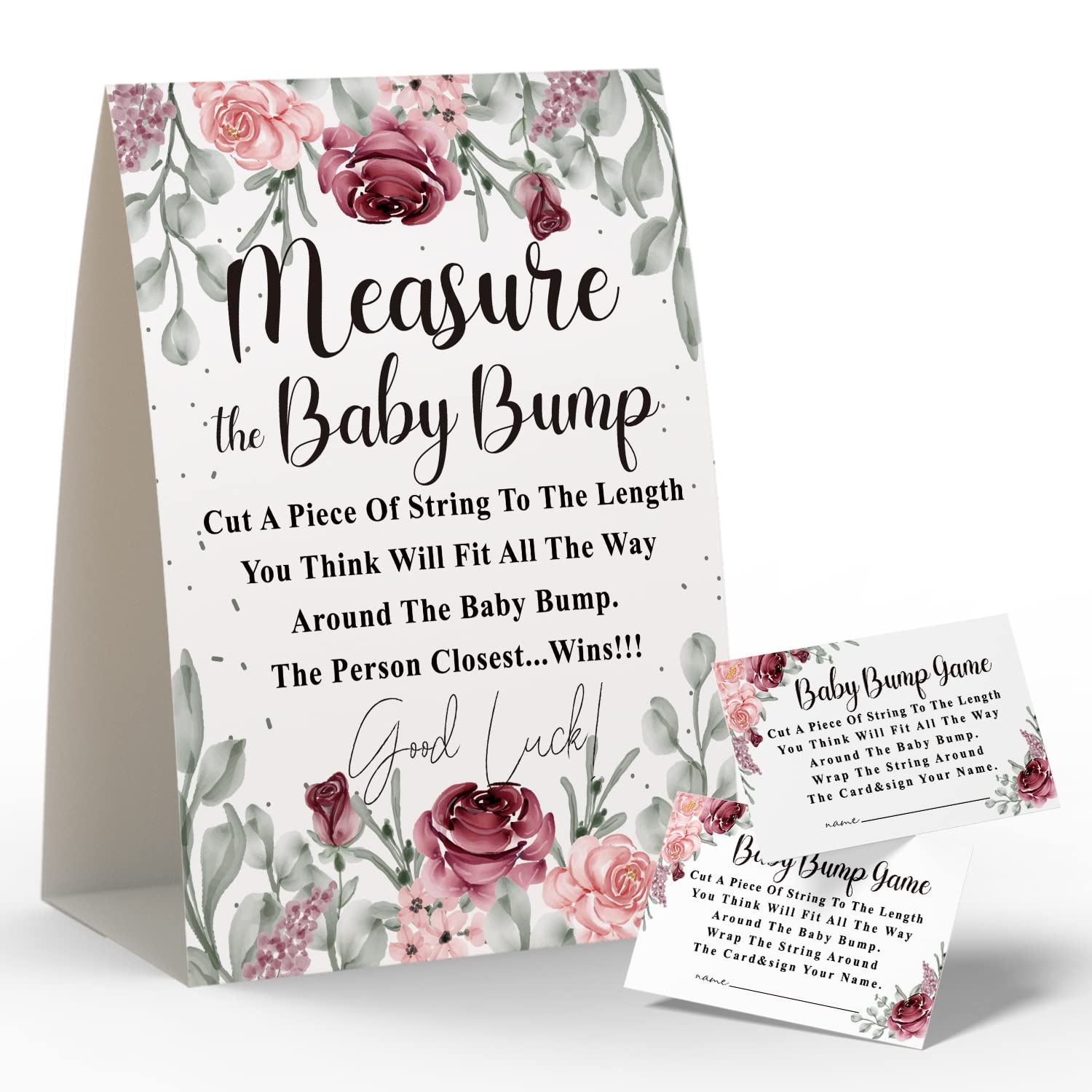 Baby Shower Games - Measure Mommy's Belly Game, How Big is Mommy's Belly, Mommys Belly Size Game, Includes a 5x7 Standing Sign and 50 2x3.5 Advice Cards(niu-k06)