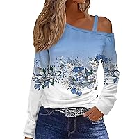 Long Sleeve Sexy Off The Shoulder Tops for Women Trendy Plus Size Shirts Dressy Casual Button Down Floral Tunic Tops