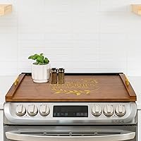 Noodle Board Stove Cover with Handles | Electric Stove Top Cover | Bamboo Wood Stove Cover for Gas Stove | Glass Stove Top Cover with Non-Slip Silicone Mats